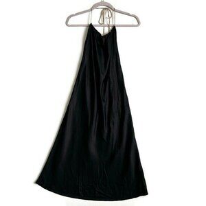 Weekend Stories halter SILK SATIN dress Midi Black XXSMALL cowl back $278 NEW